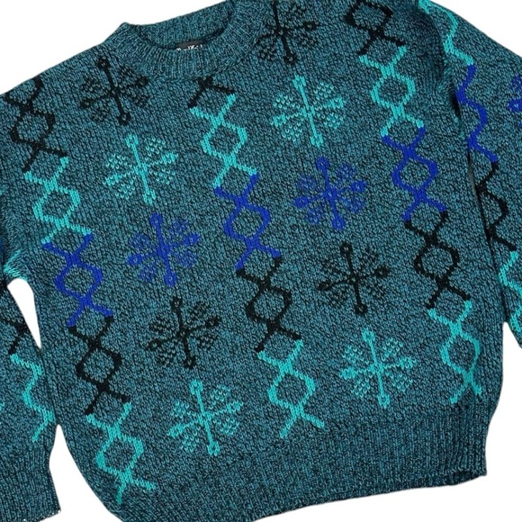 Vintage 70s Royal Knight Chunky Knit Grandpa Crewneck Sweater USA Men’s XL Blue - Picture 5 of 10